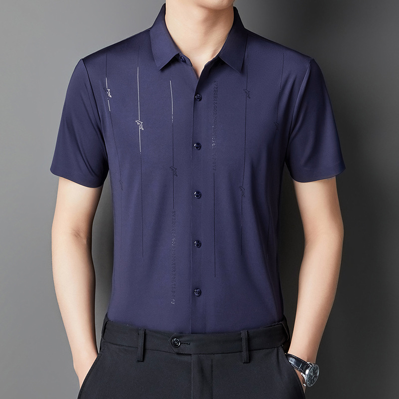 2024 Summer New men's shirt short-sleeved light business fashion printed solid color middle-aged men's half-sleeved shirt for men Application Scenario