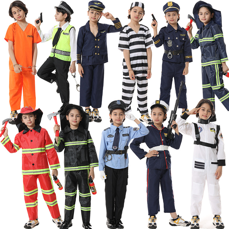 万圣节儿童节服装消防员警察小木工飞行员医生律师儿童角色扮演服图