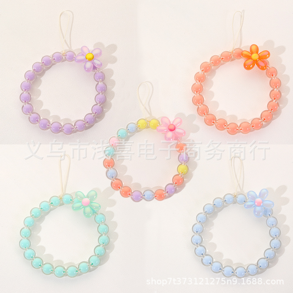 New European and American ins mobile phone chain, beaded pendant, candy flower beaded chain, mobile phone lanyard bracelet, mobile phone case pendant