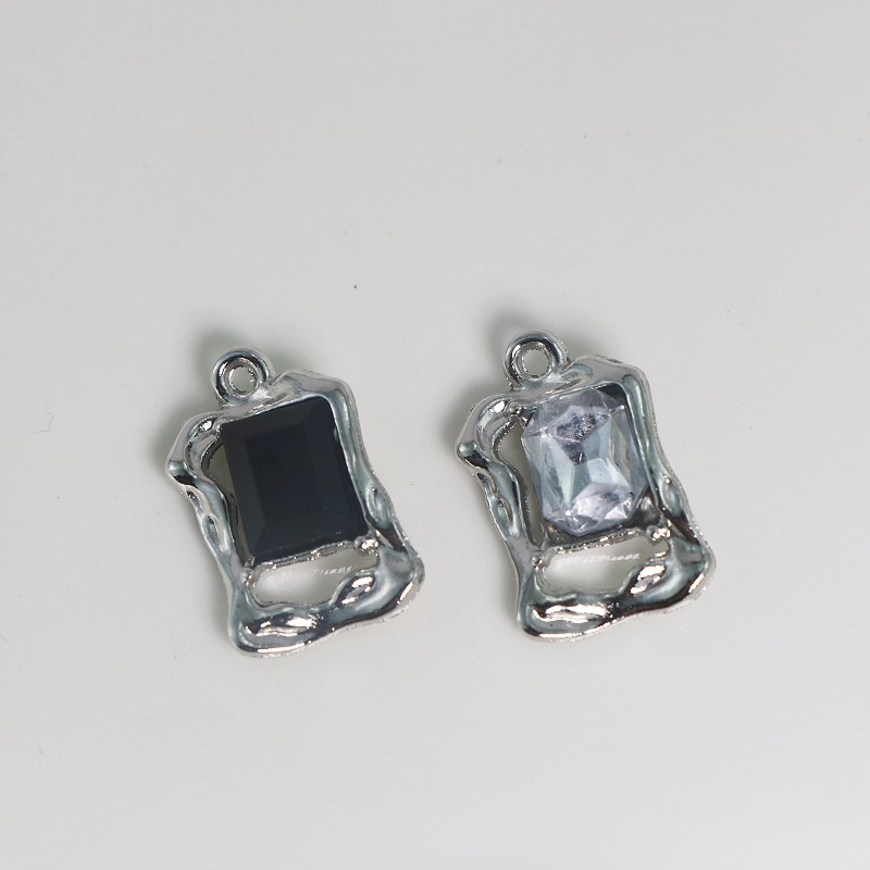 新款锌合金方块黑钻石系列带钻 DIY耳环吊坠手链项链饰品配件