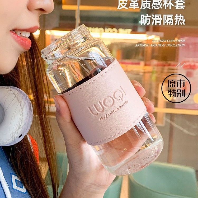 The Korean version of the water cup is cute, fresh and fashionable. It is a summer heat-resistant glass tea cup with a large capacity and portable transparent design Specification image