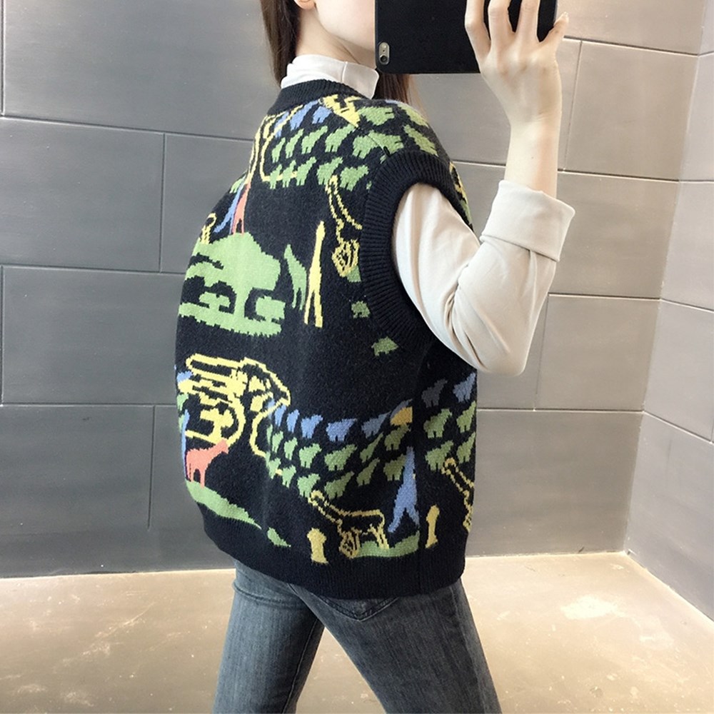 V-Neck Pullover Women's Sweater Loose Fashion Jacquard Vest Knitted Small Vest Thin Autumn And Winter 2021 New Trend Item Picture
