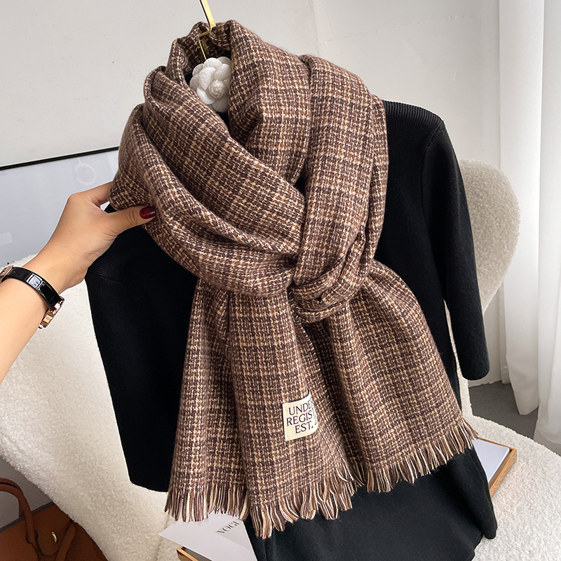 Autumn And Winter Plaid Scarf Women Korean Retro Cashmere Warm Shawl Simple Everything Scarf Korean Neck Wholesale details Picture