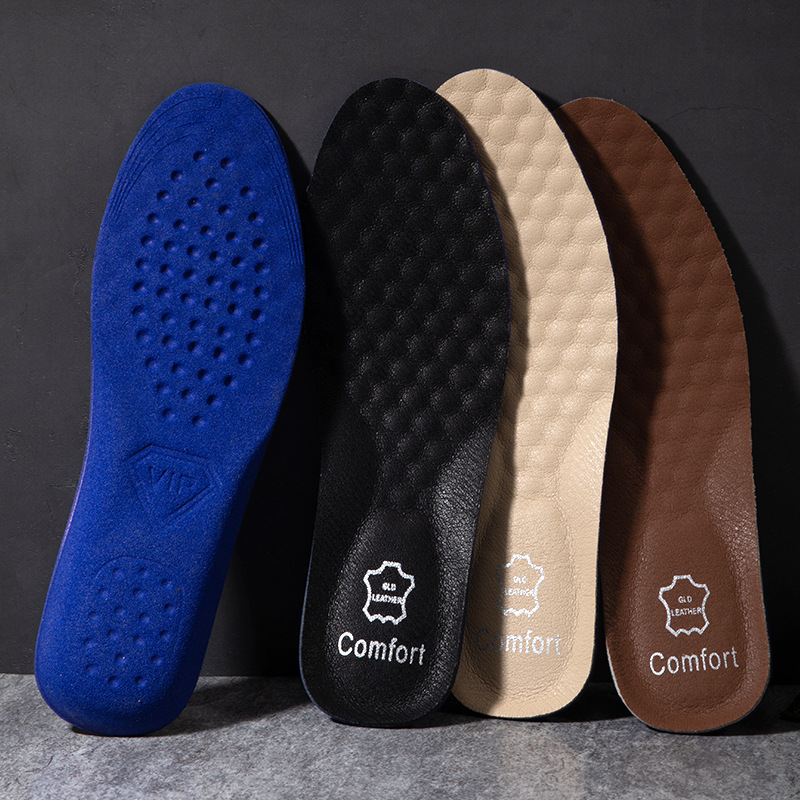 Leather sports insoles for men, sweat-absorbing, antibacterial, deodorizing, shock-absorbing, breathable, basketball shock-absorbing, cowhide insoles details Picture