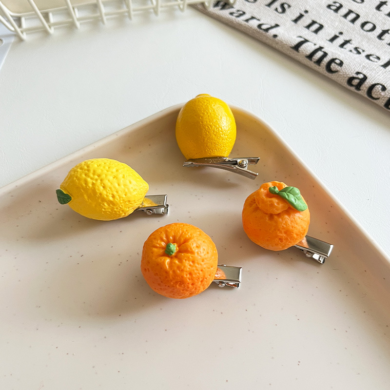 创意仿真水果发夹食玩草莓榴莲石榴发卡可爱树脂边夹趣味桃子发饰详情39