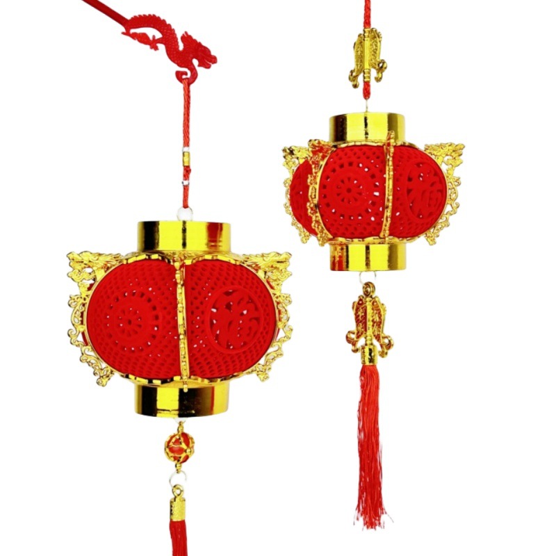 The Year of the Dragon flocking hand-held illuminated projection lantern Red Lantern Lantern Lantern decorated for the New Year details Picture
