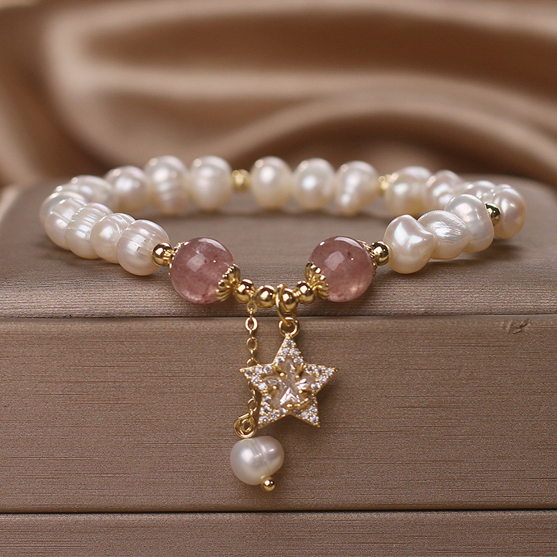 高级感天然淡水珍珠手链时尚轻奢草莓晶星星气质手串学生闺蜜手饰