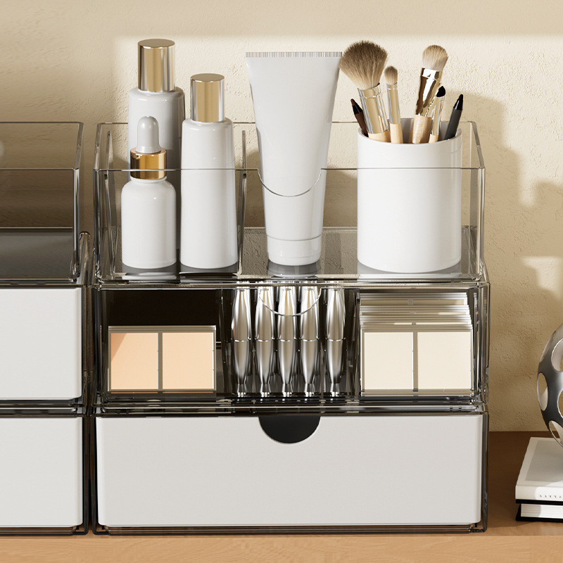 镜柜收纳盒窄细化妆品抽屉收纳盒办公室笔筒透明桌面整理盒储物盒详情图3