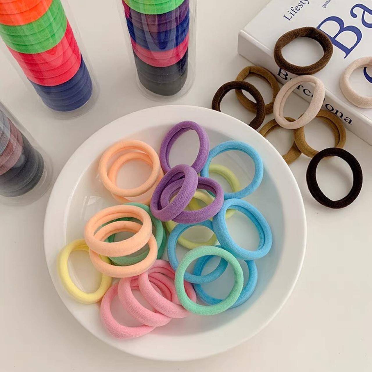 New towel ring, popular macaron color girls' hair tie, high elasticity, no damage to hair, baby hair tie wholesale details Picture