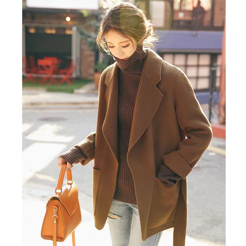 双面羊绒大衣女短款2023年新款韩系秋冬季赫本风小个子羊毛呢外套
