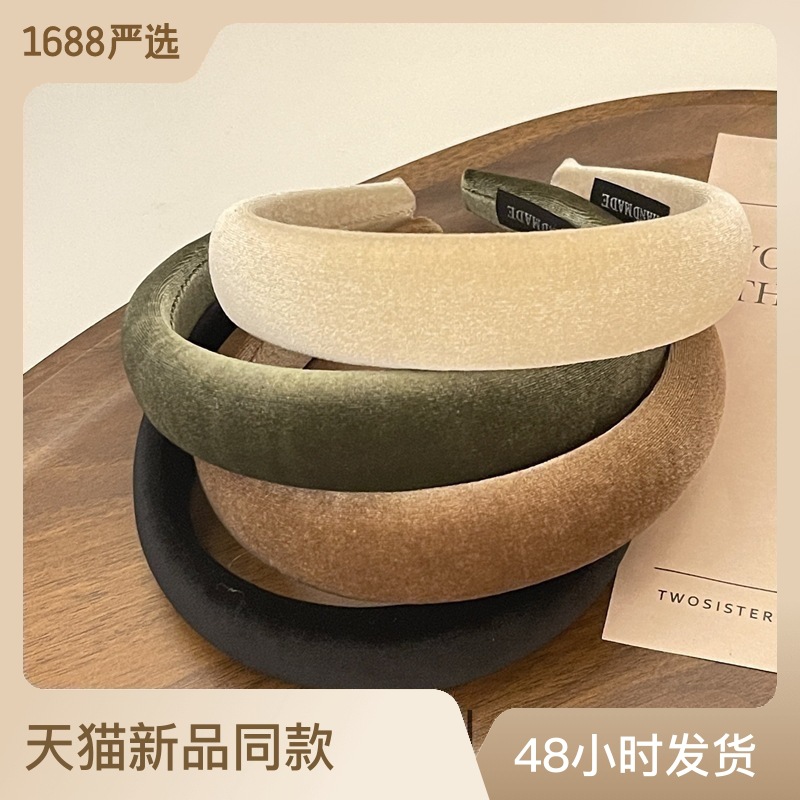 Korean internet-famous autumn and winter velvet wide-edge sponge hair band, high top full headband, elegant hair clip, hair accessory and headwear