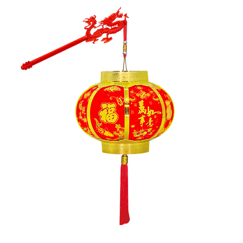 New plush children's hand-held luminous lantern, three-dimensional gilded New Year decoration, plug-in light-controlled projection lantern, wholesale gilded plush hand-held lantern, inch Spring Festival toys Item Picture