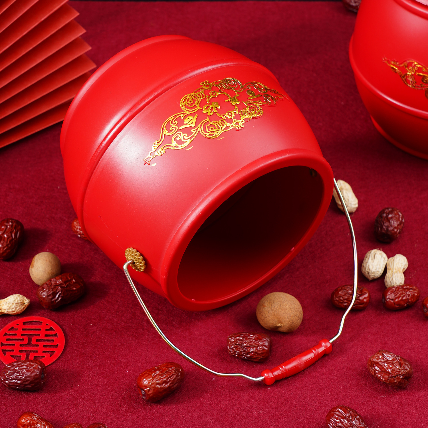Wedding supplies: Bride's dowry, "Happiness" character, "Descendants bucket", egg, plastic descendants bucket, "Hundred Years of Good Union" descendants bucket Specification image