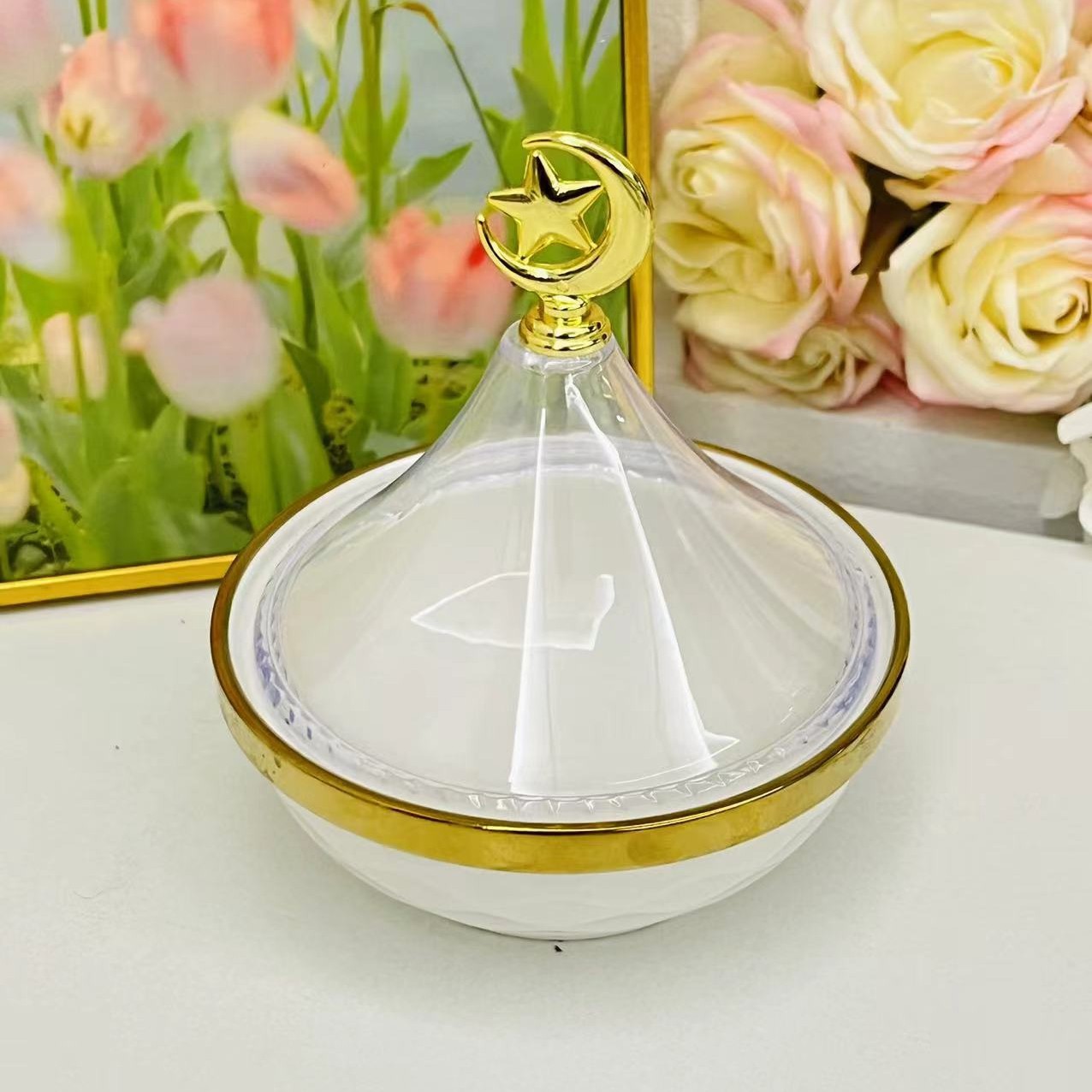 玻璃果盘/手工编织篮子工艺品/黑悟空摆件/银器托盘/玻璃茶碟细节图