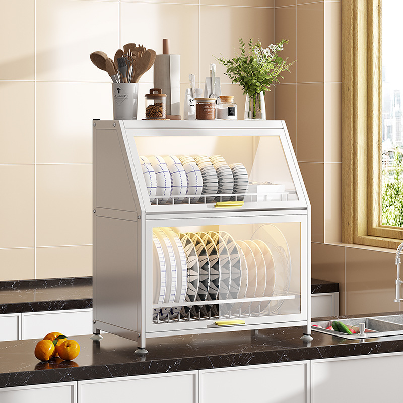 Countertop kitchen dish storage cabinet Free installation with cabinet door dustproof kitchen supplies storage rack Multi-layer seasoning cabinet
