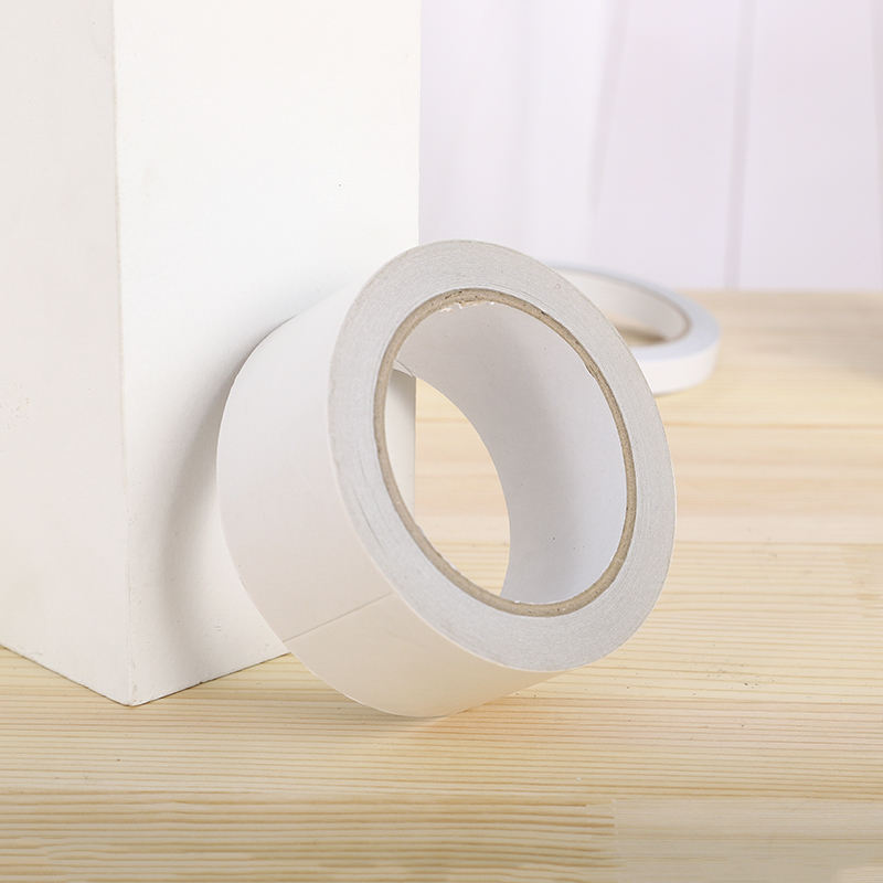 Factory Wholesale High Viscosity Hot Melt Double-Sided Tape Students White Hand Tear Strong Transparent Double-Sided Office Tape Package Application Scenario