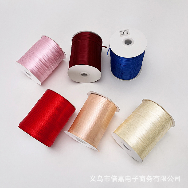 3mm ribbon, roll-tied balloon, helium rope, solid color satin birthday flower arrangement gift box, red ribbon, thin