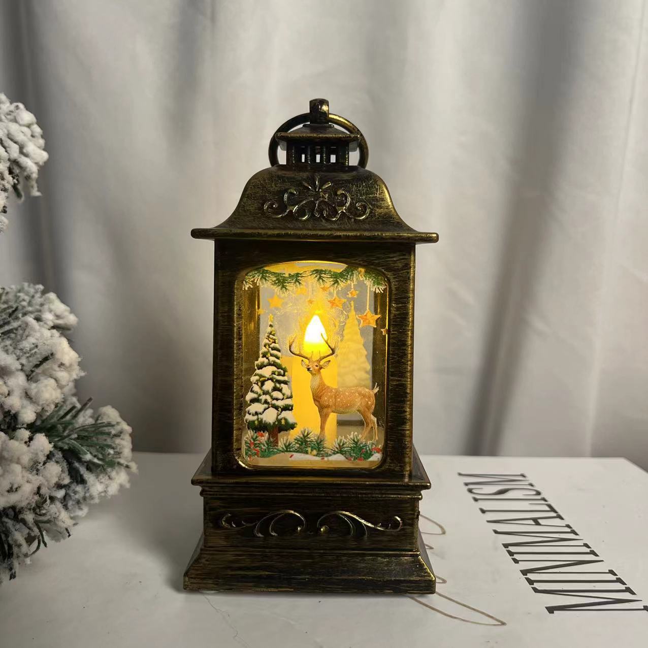 Cross-Border Explosive Christmas Vintage Medium Uv Printing Old Man Snowman Deer Mini Wind Light Dress Gift Specification drawing