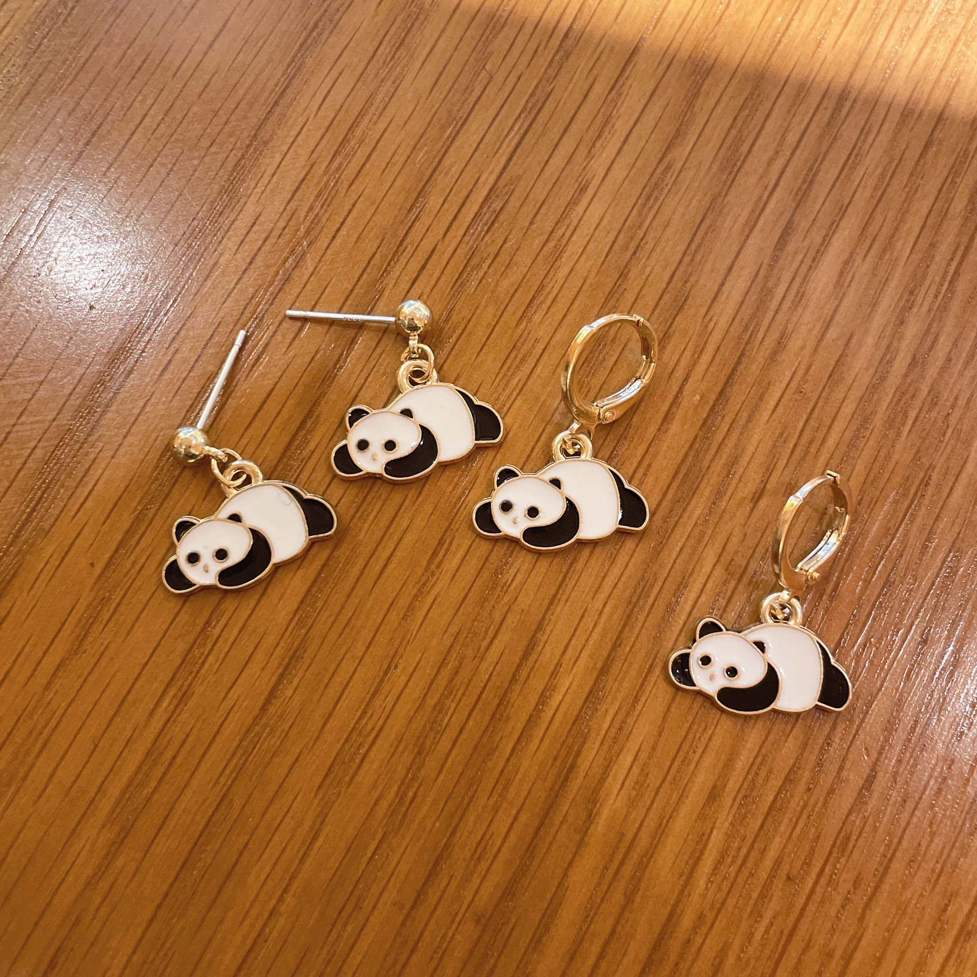 童趣卡通熊猫耳钉 可爱呆萌少女小巧925银针耳环学生个性耳饰品