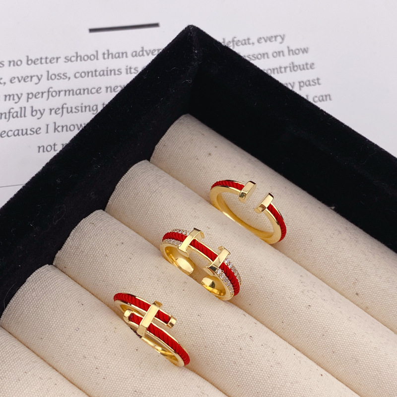 New Year Red Letter H Ring Red Rope Simple All-Matching White Ring Spice Girl Wind Opening Adjustable Index Finger Female