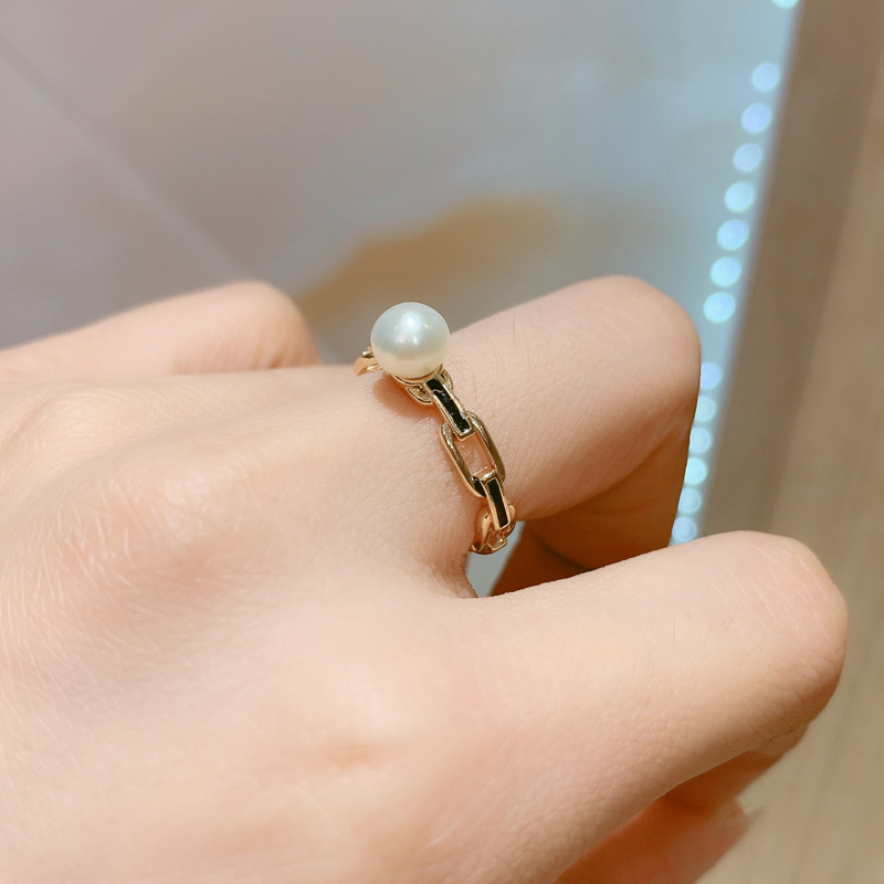 14k包金铜镀真金保色滴油链条欧美珍珠戒指空托开口戒diy配件新款