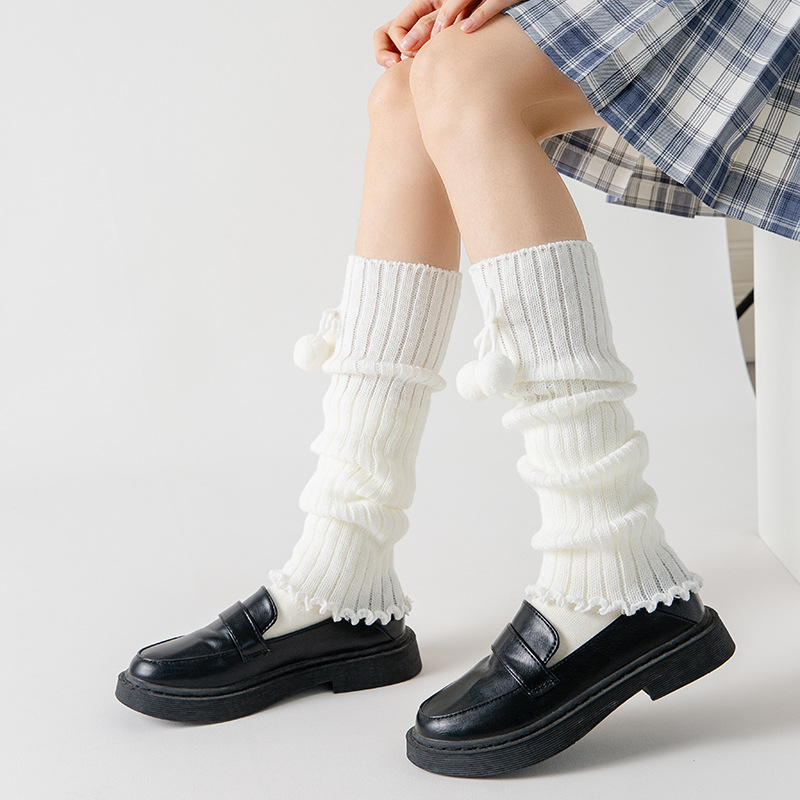 Japanese-style socks, white wool pile socks, lolita calf socks, jk knitted mid-calf socks for women, warm in autumn and winter Specification image