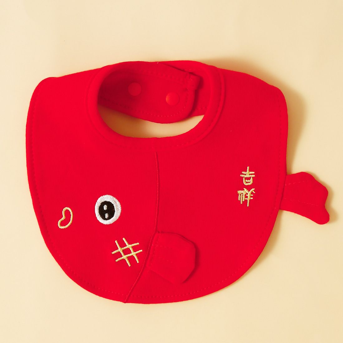 New Year's bib: Little carp, baby saliva towel, lion, red cotton Item Picture