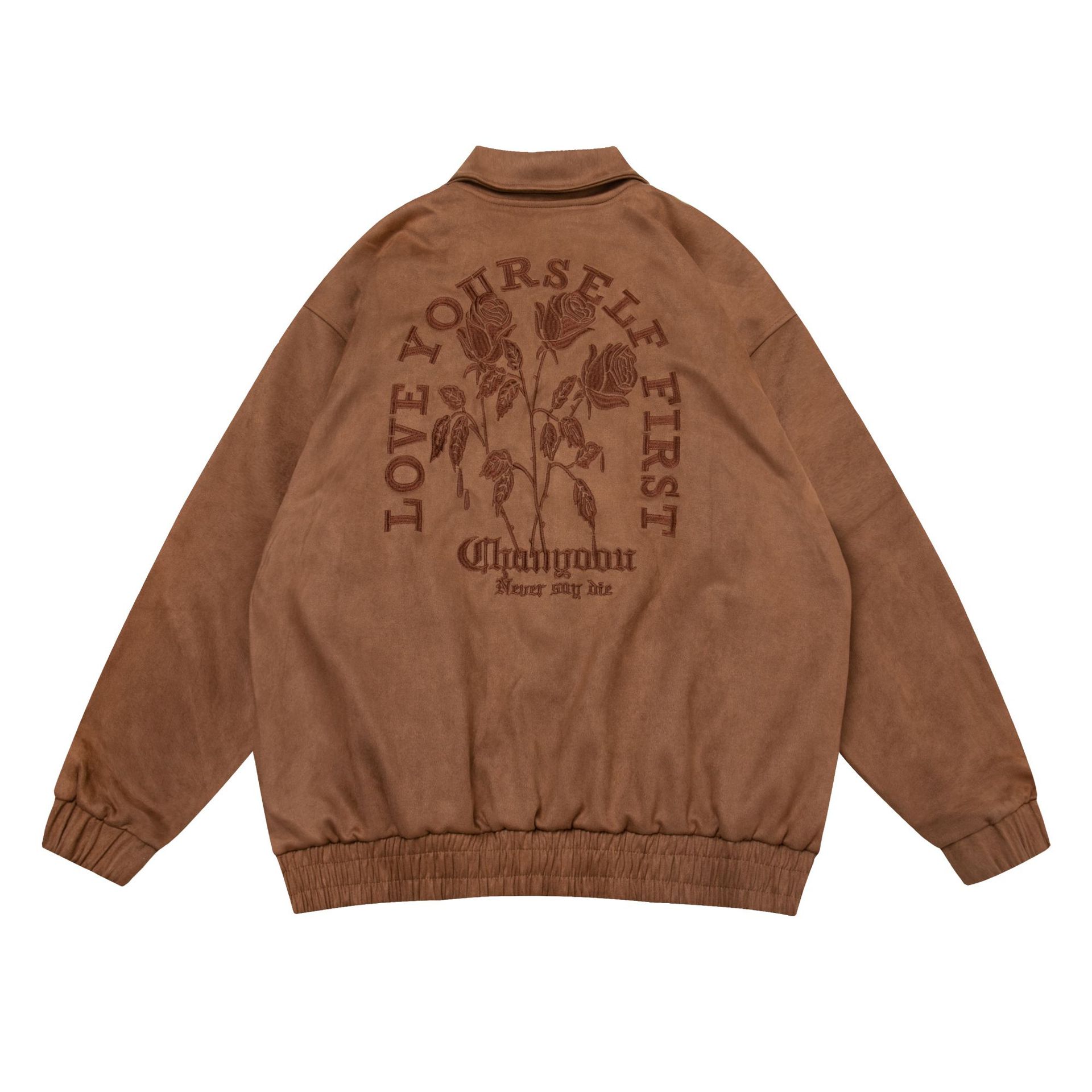 Light Shine Tide Men's Fall Suede Rose Embroidery Jacket Men's Large Size Couple Cardigan Coat A Generation Item Picture