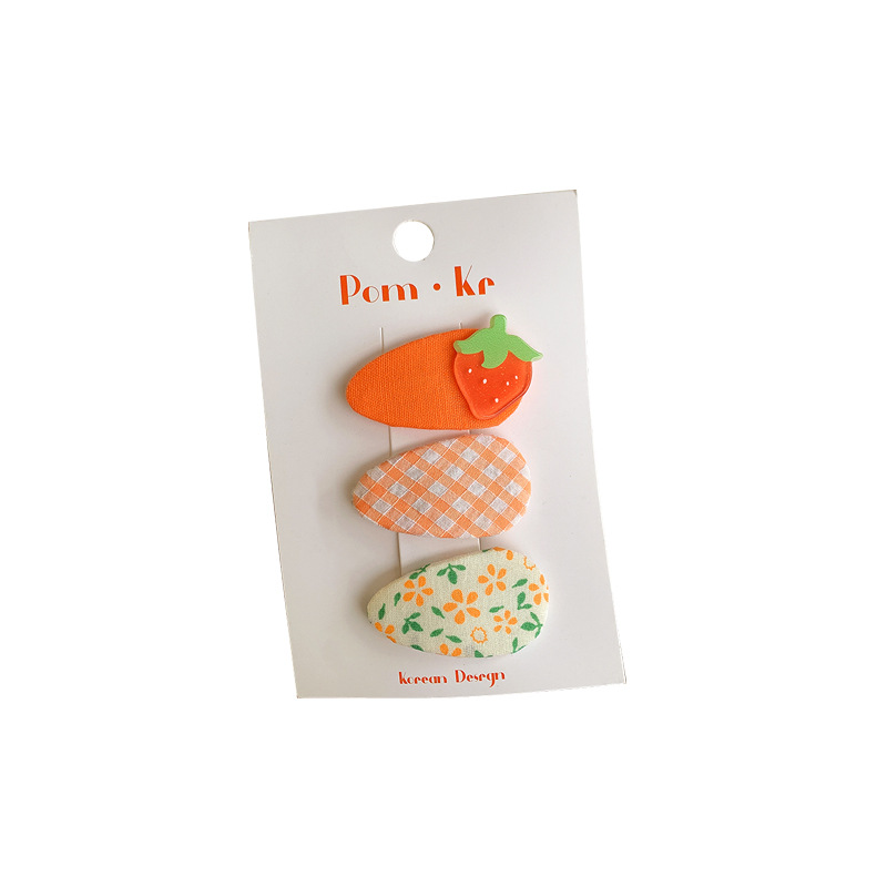 New Korean-style fruit floral children's fabric bb clip, colorful and cute cartoon hand-wrapped fabric baby hair trim Item Picture