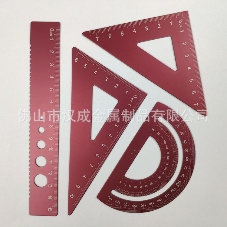 Wholesale of 15CM and 20CM aluminum alloy ruler sets from the original manufacturer, laser-engraved four-piece student stationery ruler sets Specification image