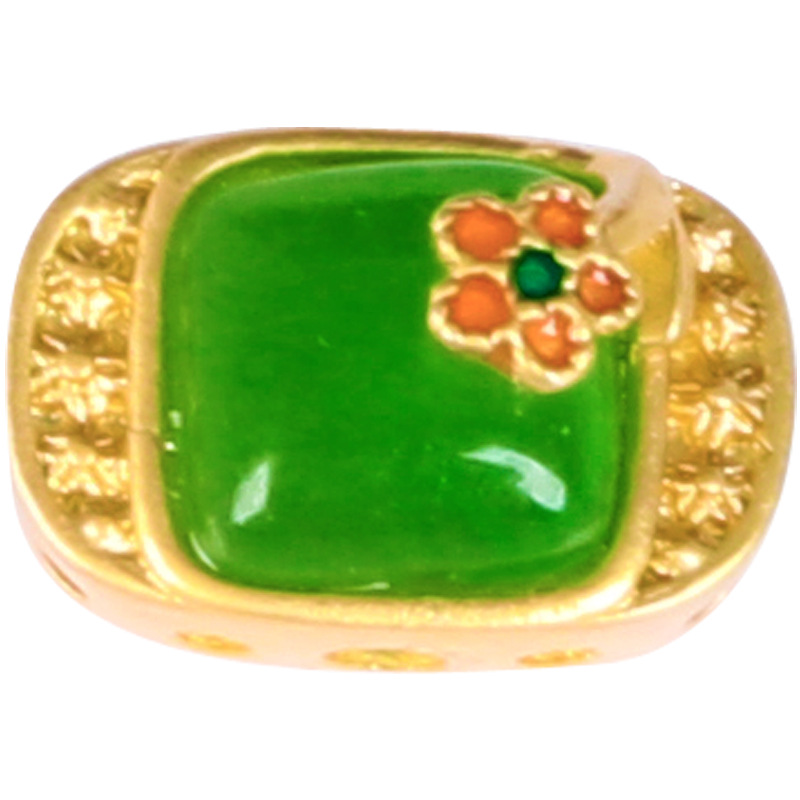 Nepal Old Gold 14K Bag Gold Edge Small Flower Burnt Blue Through Hole Accessories Imitation Hetian Jade Jasper Color Diy Bracelet Item Picture