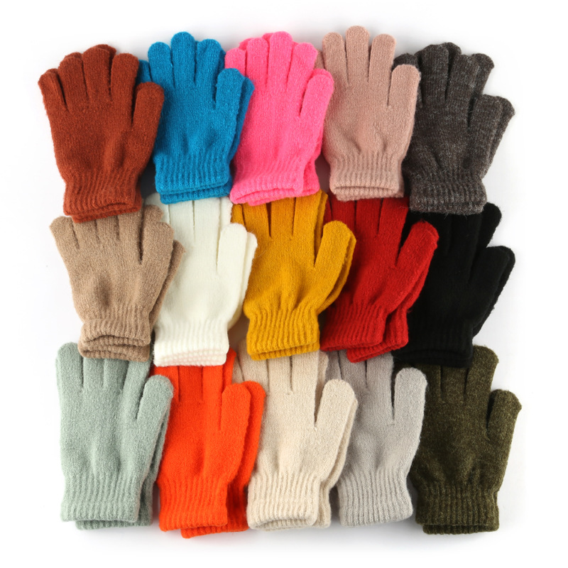 Autumn and winter girls' Korean-style warm and hand-protecting knitted gloves, outdoor cycling cold-proof solid color five-finger student gloves
