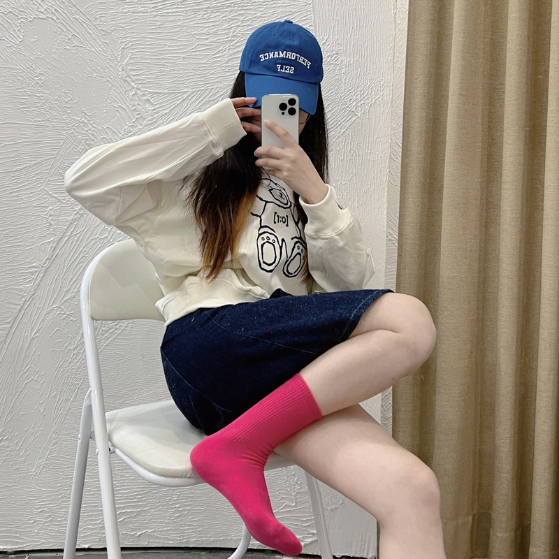 Socks Female Autumn Winter Warm Candy Color Pile Socks Female Ins Tide Color Day System Solid Color Cotton Socks Wholesale Application Scenario