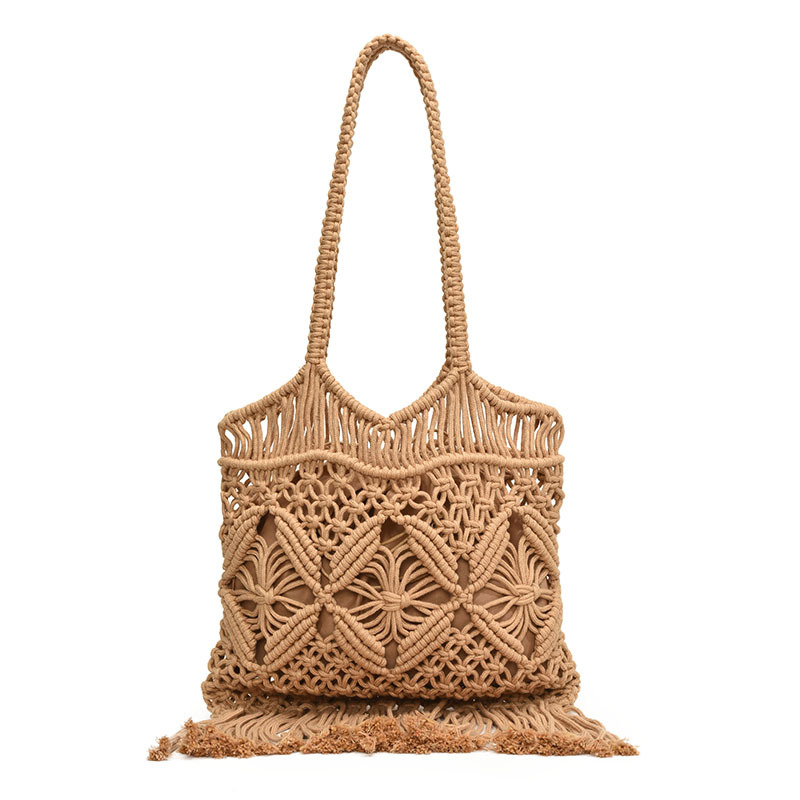 Cross-border wholesale handmade cotton thread woven bag 2025 new style versatile single-shoulder armpit bag, straw woven bag, hollowed-out beach bag Item Picture