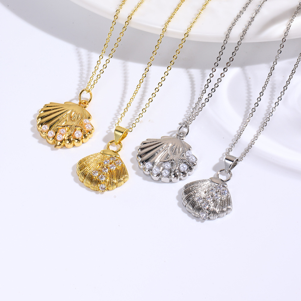 European and American fashion summer beach-style zircon shell imitation pearl starfish shell necklace jewelry pendant in stock wholesale pic 2