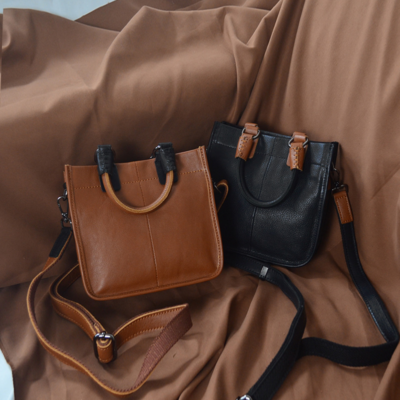 小众设计真皮女包植鞣牛皮手提小方包欧美复古时尚女士包包休闲款