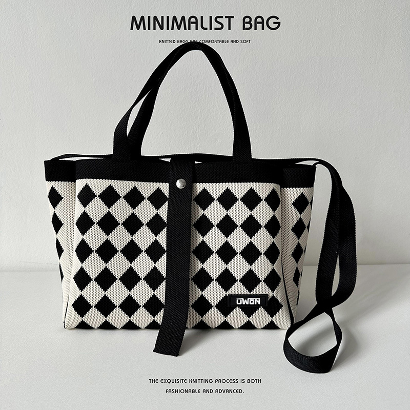 Diseño de nicho blanco y negro linger tejido tote bolsa de mano casual versátil gran capacidad crossbody bolsa fábrica directa Specification image