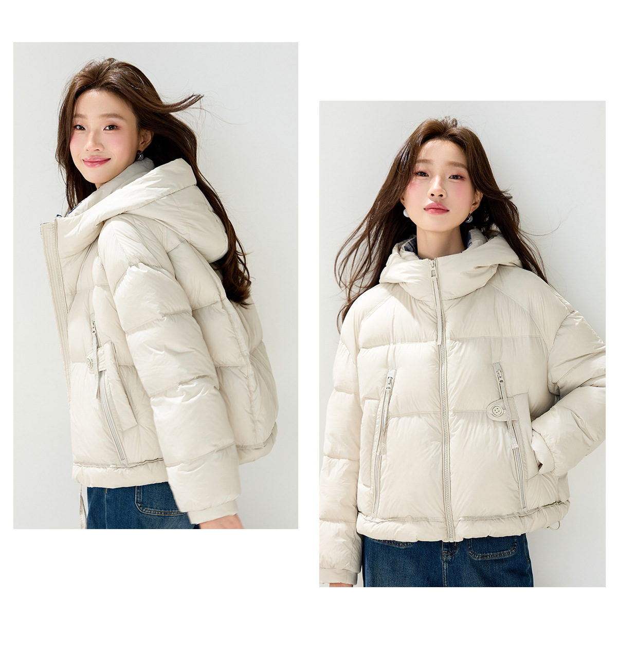 Casual hooded short 90mm white duck down jacket for women, thick, warm, loose, versatile, fashionable and stylish coat for winter pic 23