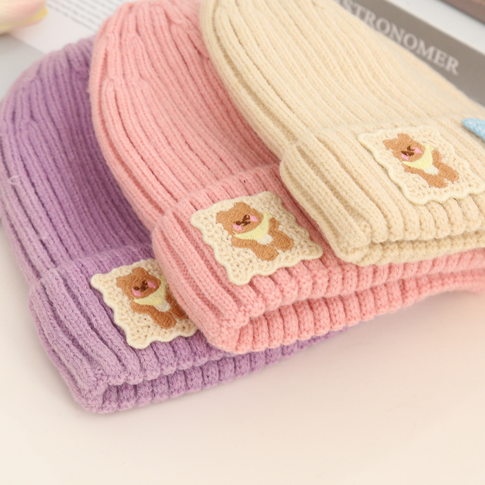 Baby Hat Autumn/Winter Children's Woolen Hat Cartoon Bear Flower Cherry Hat Warm Knit Hat For Baby Boys And Girls details Picture