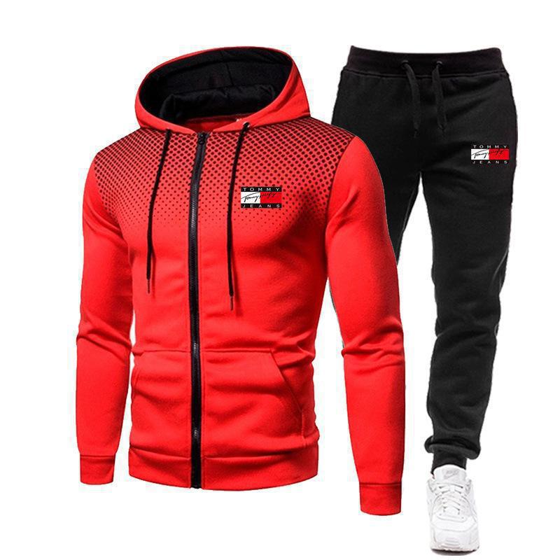 New cross-border fashionable men's clothing from Europe and America, featuring comfortable polka dot prints, zipper cardigans, sport jackets and casual hooded sets Specification image