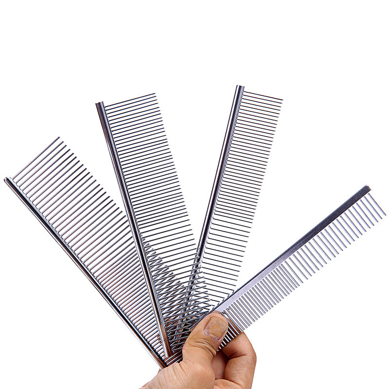 Wholesale stainless steel straight comb for dog cleaning and grooming, a dual-purpose hair and lice removal tool comb for pets