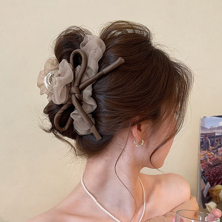 Mesh bow hairpin for women with a high-end feel 2025 new shark hairpin for spring and summer at the back of the head women's headwear