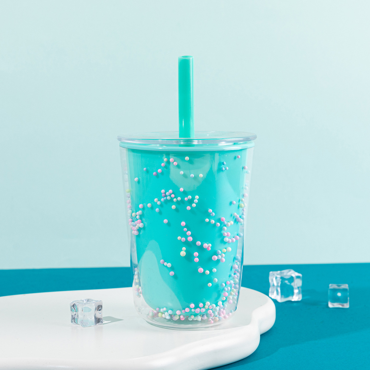 Foreign Trade New Milk Tea Cup Large Capacity Double Plastic Straw Cup Creative Net Red Men And Women Lovers Cup Wholesale Item Picture