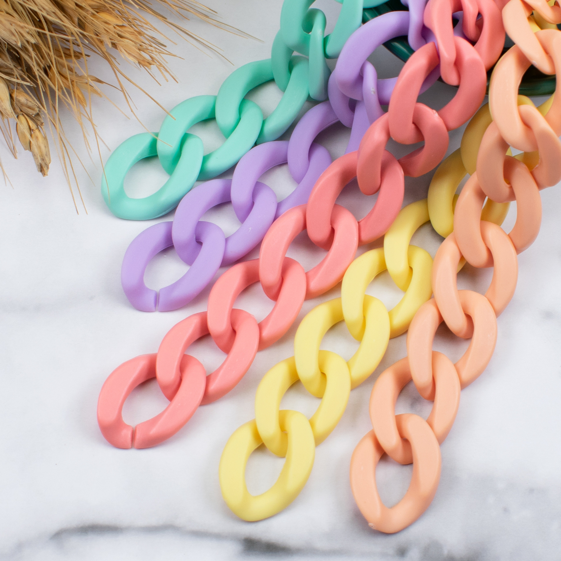 Acrylic plastic solid color matte 17*23 chain rubber buckle open ring jewelry, phone case, mask chain accessories