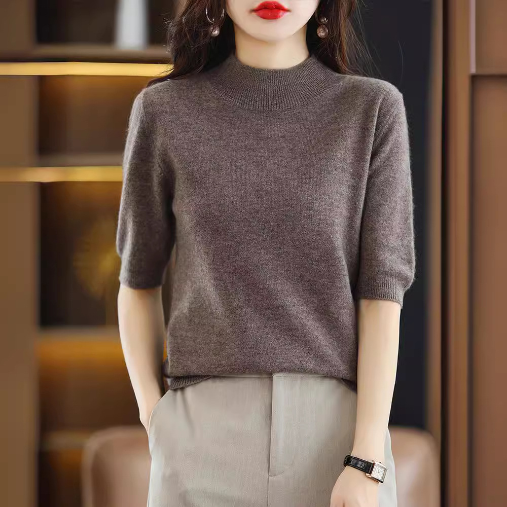 2024新款春秋半高领五分袖羊毛打底衫女中袖修身毛衣女西装伴侣内产品图