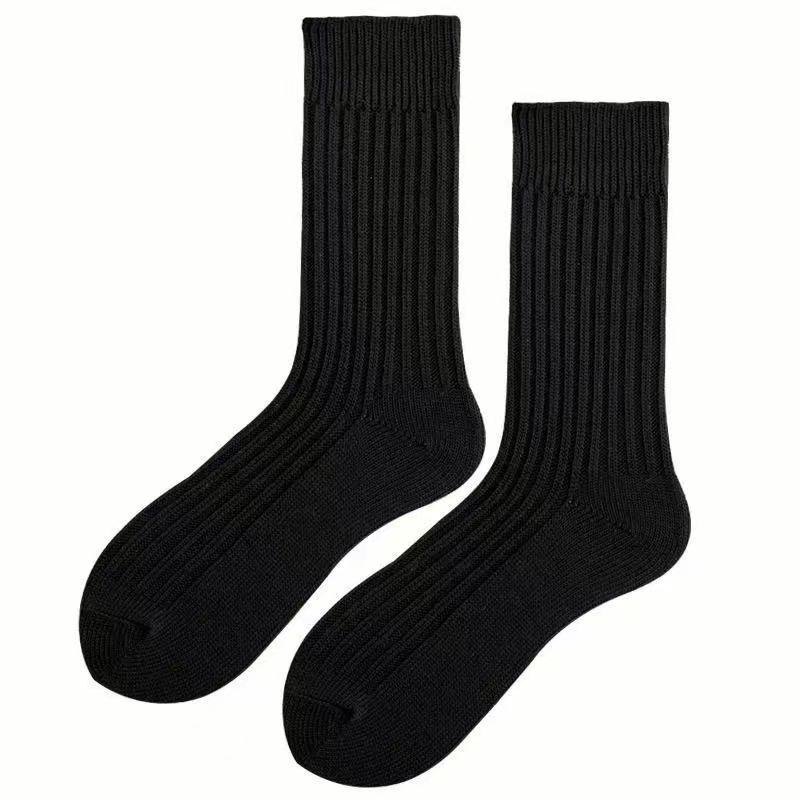 Socks Men Yue Wenle Double Needle Thick Thread Solid Color Mid-Tube Socks Autumn Winter Vintage Cotton Sports Stockings Factory Wholesale Item Picture