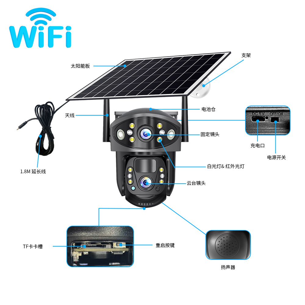 FOOZACV380太阳能室外防水低功率高清夜视智能双向语言监控摄像机详情18