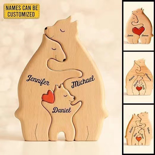 Amazon Wooden Mother And Son Bear Set Puzzle For Bedroom, Living Room, Table, Bear Hug, Family, Solid Wood Handicraft