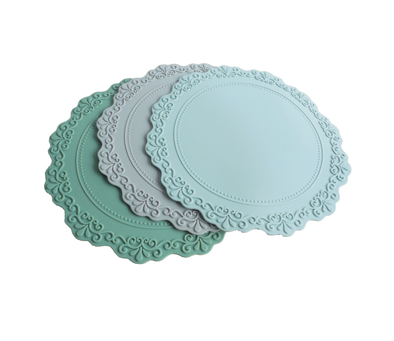 10cm diameter European lace retro embossed pattern silicone mat, coffee mat, round table mat, anti-stain and heat-insulating mat