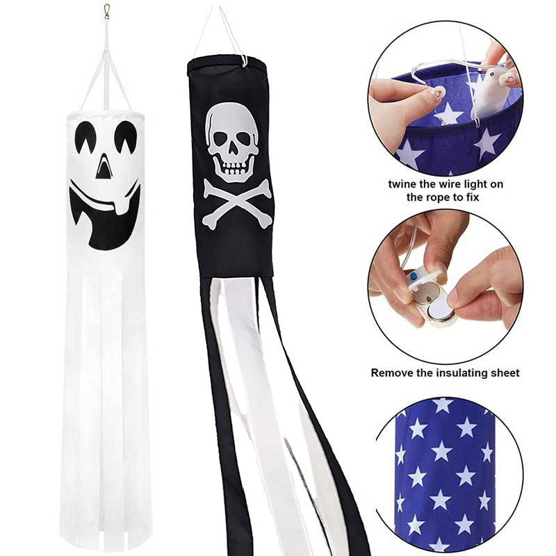 跨境 led带灯发光万圣节风筒旗派对气氛装饰道具 创意夜光风向袋